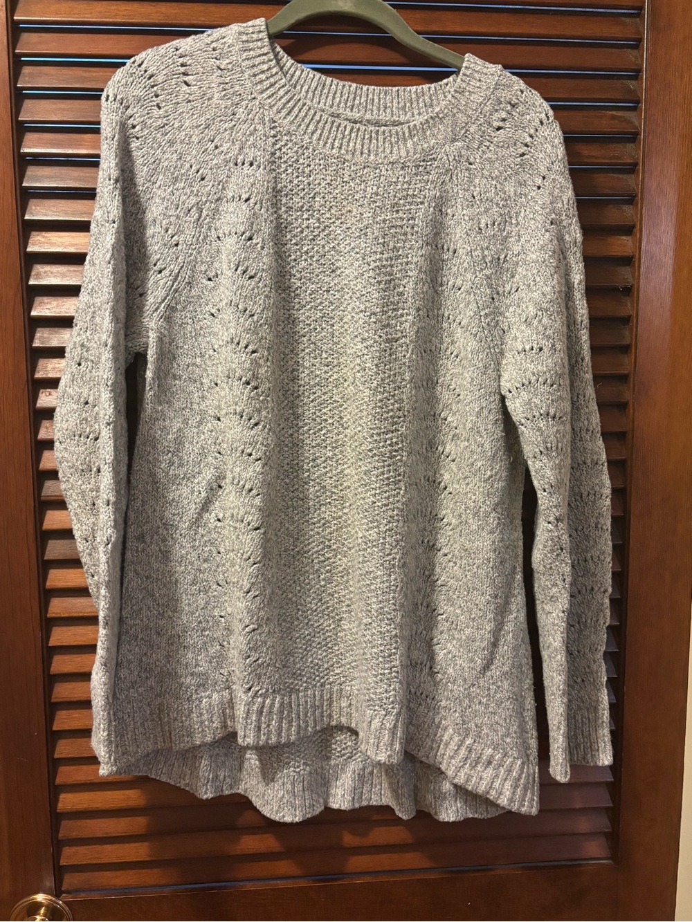 LOFT Light Gray Crewneck Sweater with Textured Knit